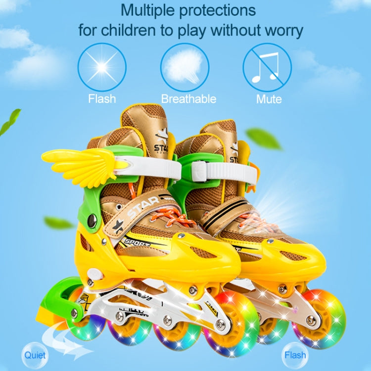 Adjustable Children Full Flash Single Four-wheel Roller Skates Skating Shoes Set, Size : S, Size : S (Pink), Size : S (Gold), Size : S (Blue), Size : S (Red)