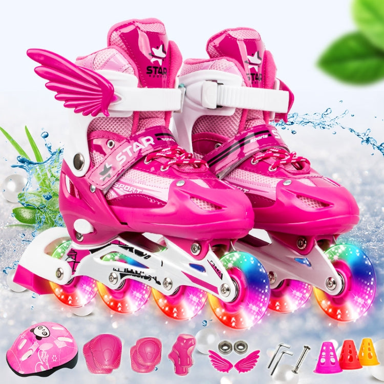 Adjustable Children Full Flash Single Four-wheel Roller Skates Skating Shoes Set, Size : S, Size : S (Pink), Size : S (Gold), Size : S (Blue), Size : S (Red)