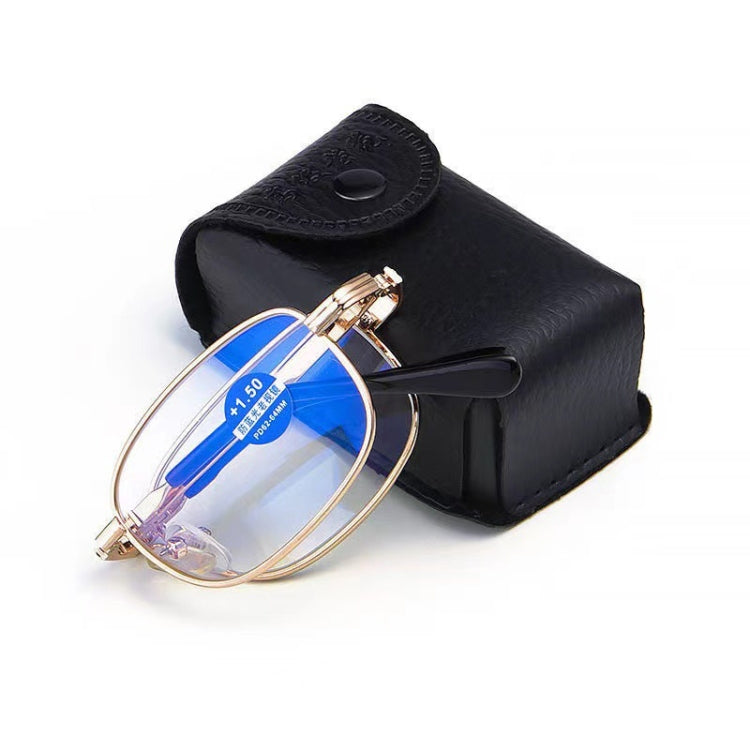 Folding Anti Blue-ray Presbyopic Reading Glasses with Case & Cleaning Cloth, +2.00D, +2.00D