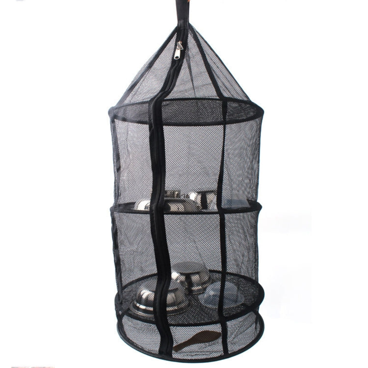 Camping Picnic Folding Tableware Vegetables Fruit Dry Net Hanging Mesh Dish Dryer Rack Shelf(Black)