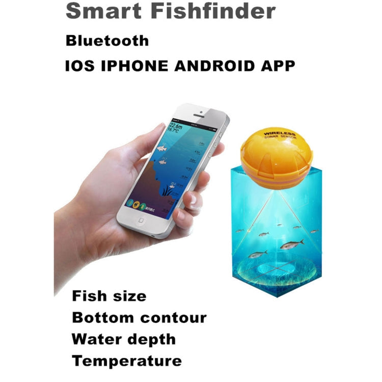 Bluetooth Fish Detector 125KHz Sonar Sensor 0.6-36m Depth Locator Fishes Finder Alarm for iOS & Android Mobile Phones, Operating Range: 0.6-36m