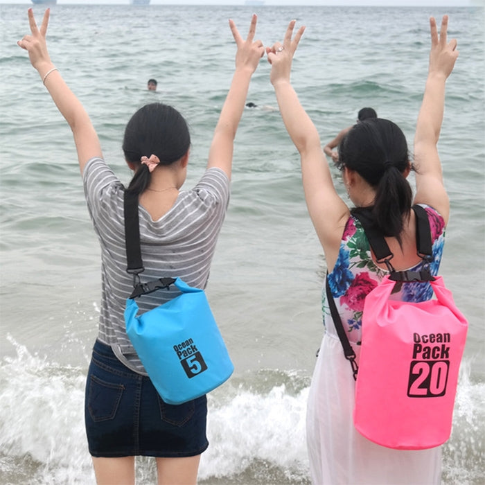 Outdoor Waterproof Double Shoulder Bag Dry Sack PVC Barrel Bag, Capacity: 20L, Capacity: 20L (Black), Capacity: 20L (Dark Blue), Capacity: 20L (Orange), Capacity: 20L (Pink), Capacity: 20L (Green), Capacity: 20L (Sky Blue), Capacity: 20L (Yellow)