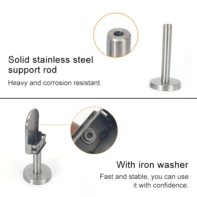 304 Stainless Steel Glass Fish Mouth Support Rod Fixing Clip with 14x60mm Rod, Specification: M, M, with 14x60mm Rod