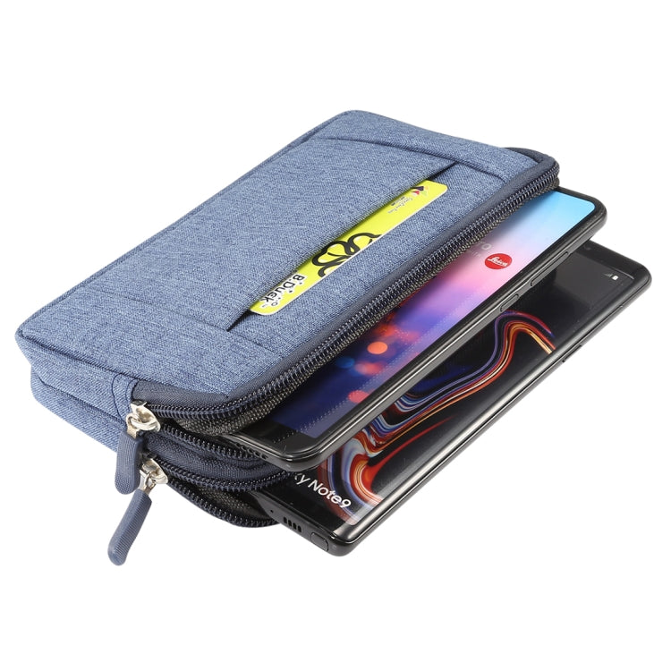 Sports Denim Universal Phone Bag Waist Bag for 5.5~6.3 inch Smartphones, Size: L (Blue)