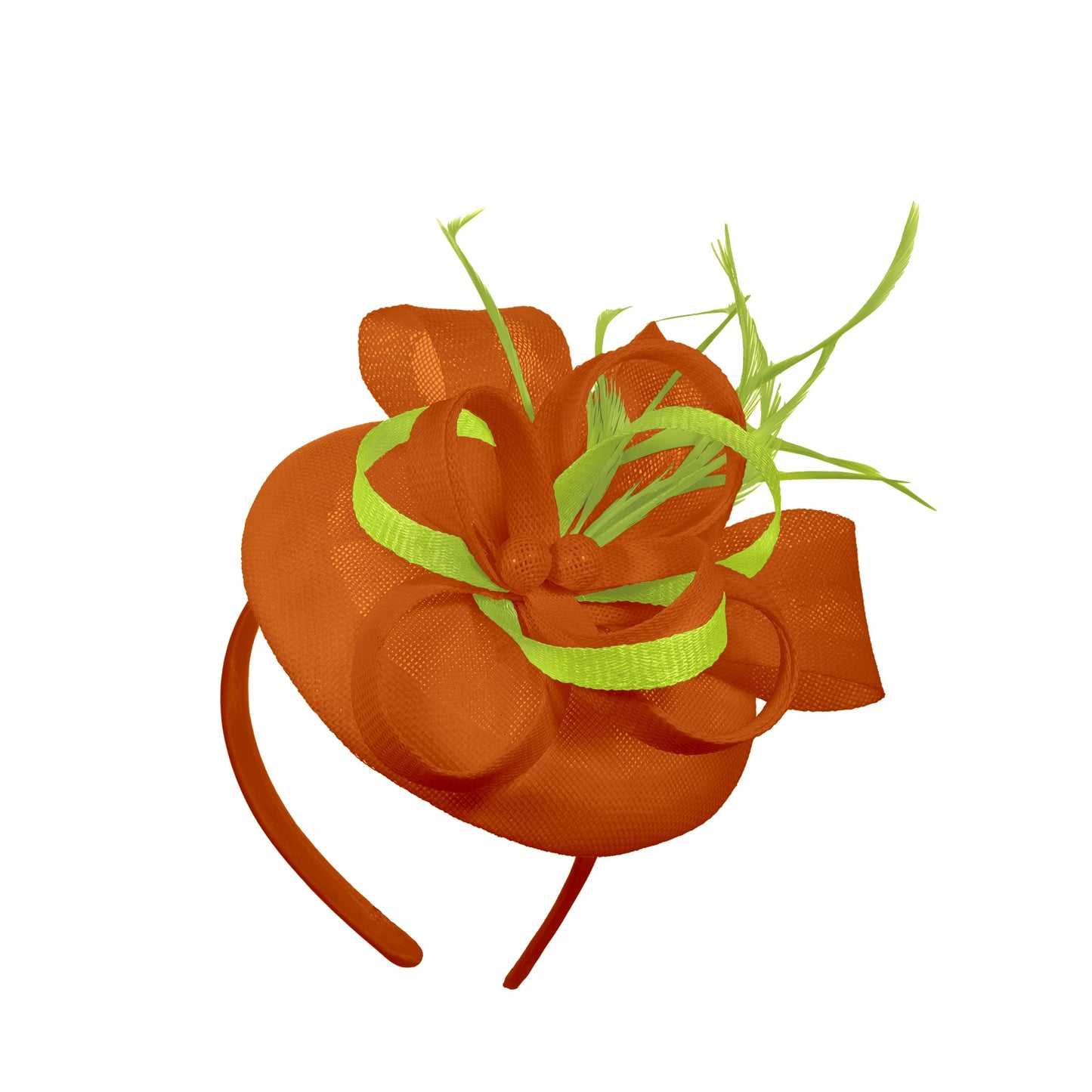 Orange Lime Mix Round Pillbox Bow Sinamay Headband Fascinator Weddings Ascot Hatinator Races