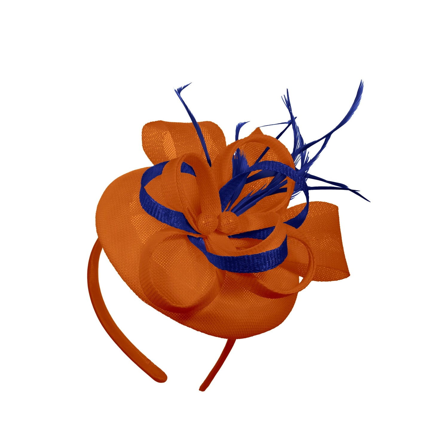 Orange Royal Blue Mix Round Pillbox Bow Sinamay Headband Fascinator Weddings Ascot Hatinator Races