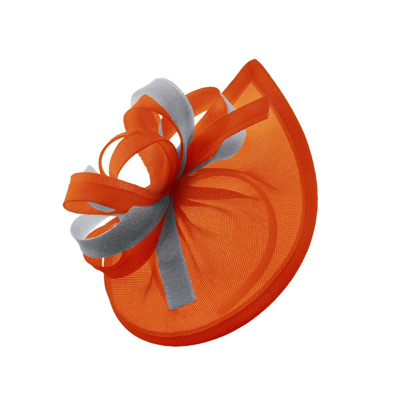 Caprilite Vegan MoonMix Hoop Fascinator Hat on Headband Wedding Ascot Races Bespoke Sinamay Disc - Orange Silver