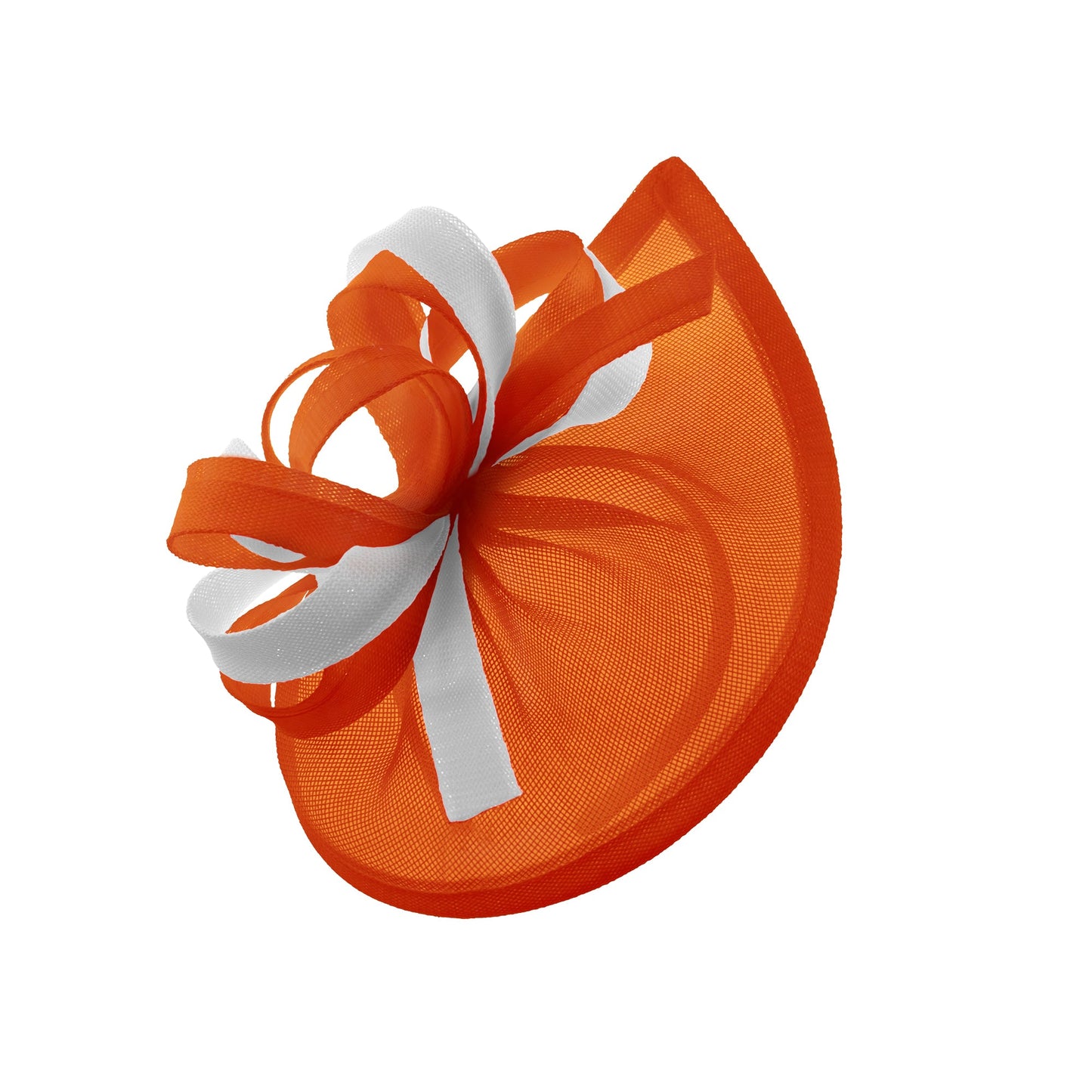 Caprilite Vegan MoonMix Hoop Fascinator Hat on Headband Wedding Ascot Races Bespoke Sinamay Disc - Orange White