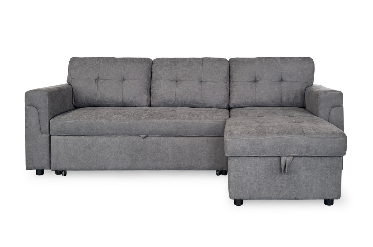 Omniya Grey Universal Corner Sofa Bed: Storage, Reversible Chaise, Plush Fabric