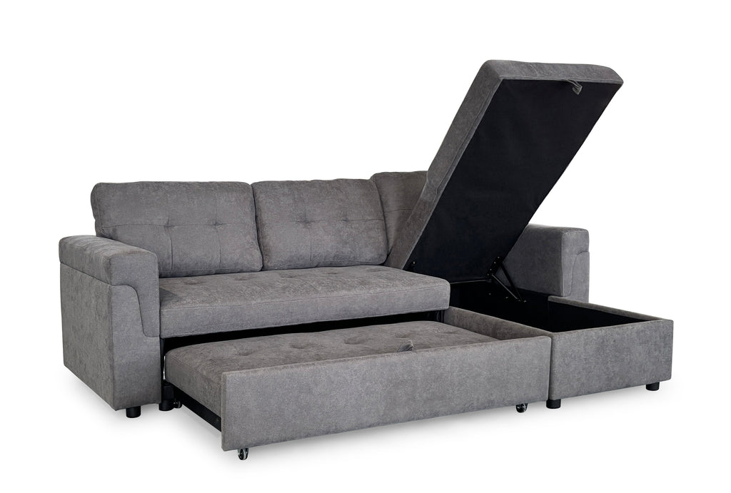 Omniya Grey Universal Corner Sofa Bed: Storage, Reversible Chaise, Plush Fabric