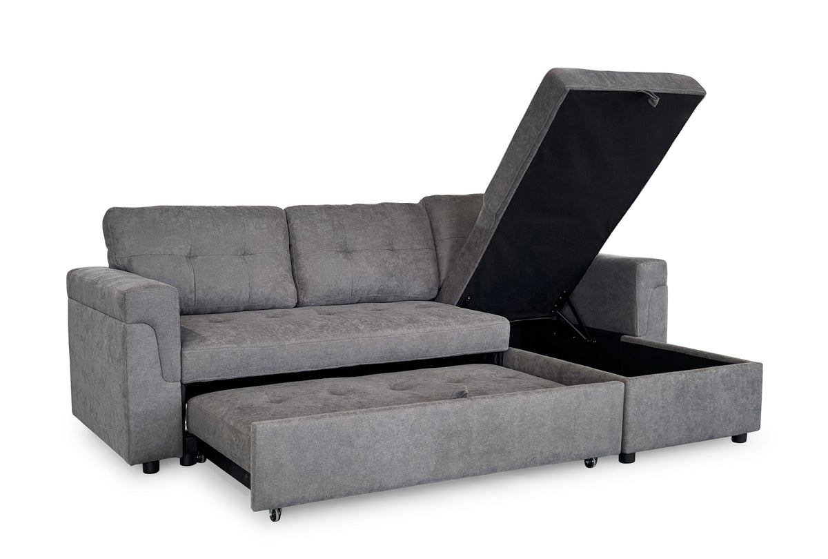 Omniya Grey Universal Corner Sofa Bed: Storage, Reversible Chaise, Plush Fabric