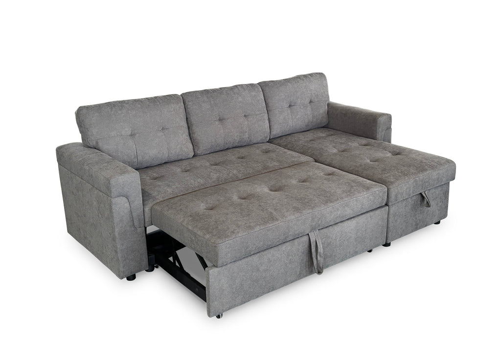 Omniya Grey Universal Corner Sofa Bed: Storage, Reversible Chaise, Plush Fabric