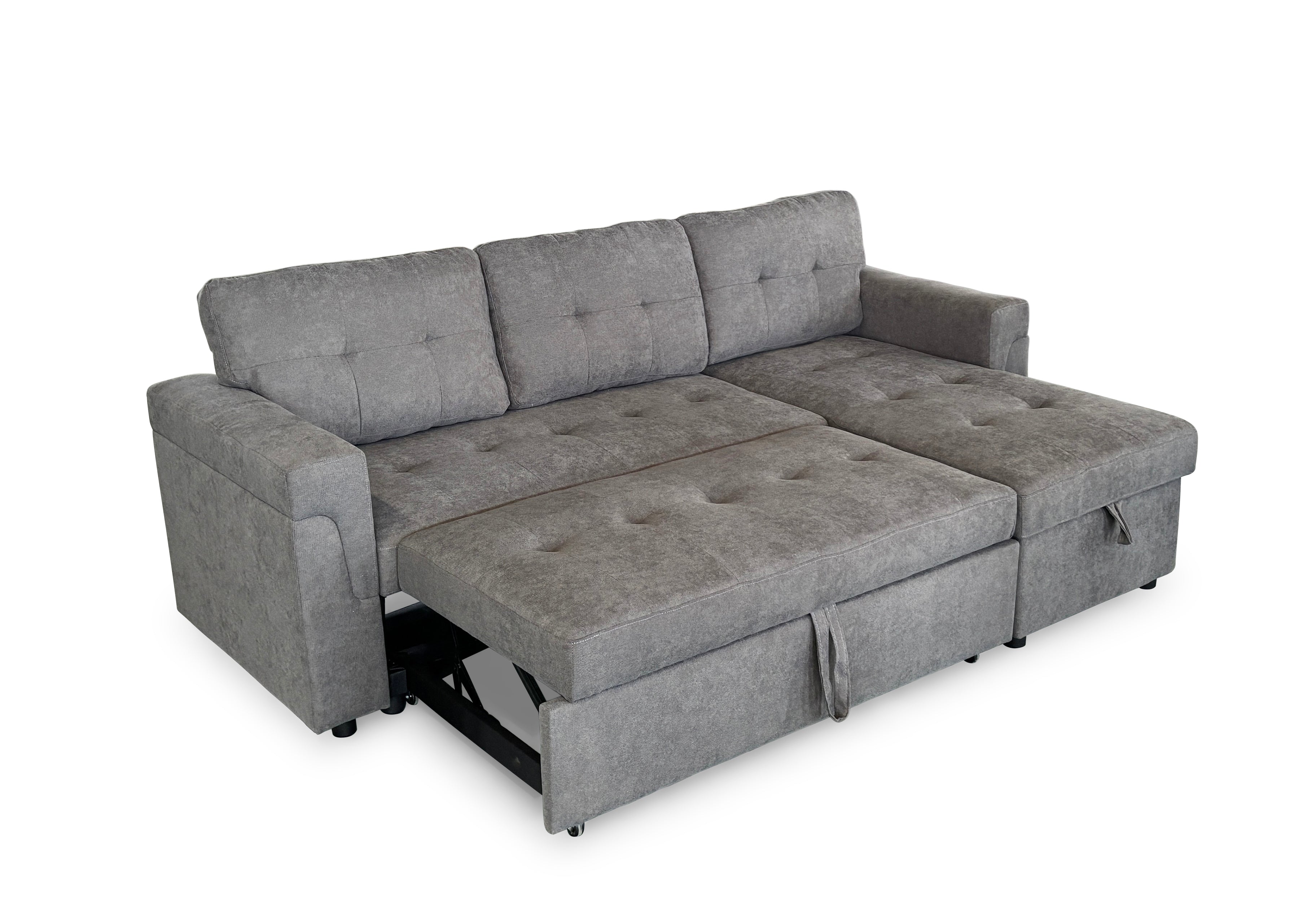 Omniya Grey Universal Corner Sofa Bed: Storage, Reversible Chaise, Plush Fabric