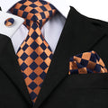 Orange and Blue Check Silk Tie - With Matching Cufflinks & Pocket Square