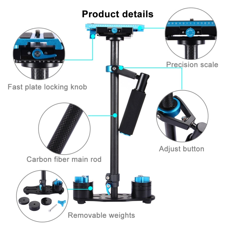 PULUZ 38.5-61cm Carbon Fibre Handheld Stabilizer for DSLR & DV Digital Video & Cameras, Load Range: 0.5-3kg, P60T Black, P60T Blue, P60T Red, RU Stock P60T Black