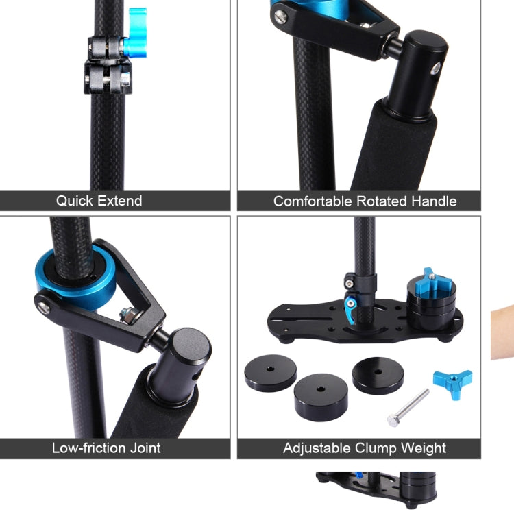 PULUZ 38.5-61cm Carbon Fibre Handheld Stabilizer for DSLR & DV Digital Video & Cameras, Load Range: 0.5-3kg, P60T Black, P60T Blue, P60T Red, RU Stock P60T Black