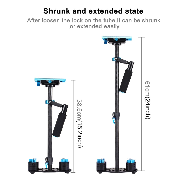 PULUZ 38.5-61cm Carbon Fibre Handheld Stabilizer for DSLR & DV Digital Video & Cameras, Load Range: 0.5-3kg, P60T Black, P60T Blue, P60T Red, RU Stock P60T Black