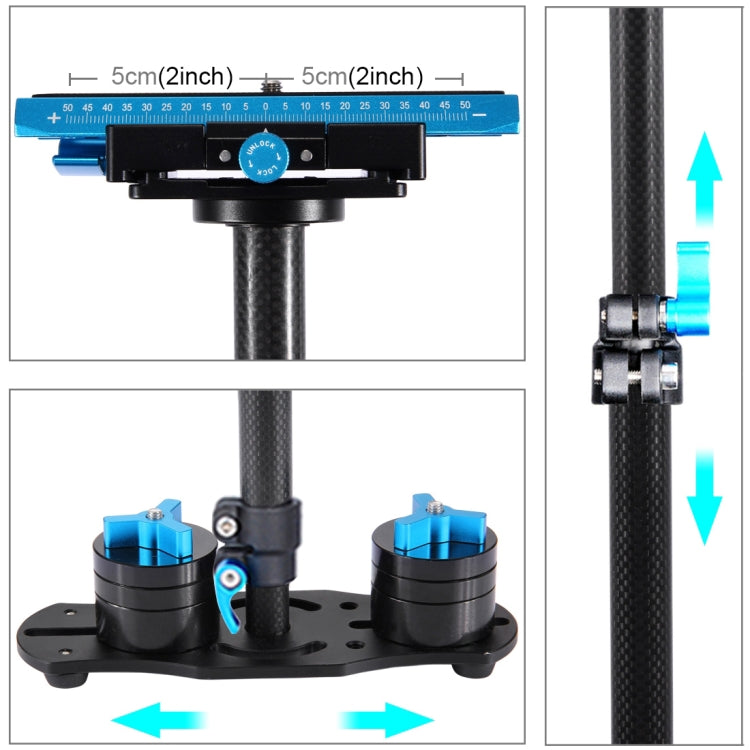 PULUZ 38.5-61cm Carbon Fibre Handheld Stabilizer for DSLR & DV Digital Video & Cameras, Load Range: 0.5-3kg, P60T Black, P60T Blue, P60T Red, RU Stock P60T Black