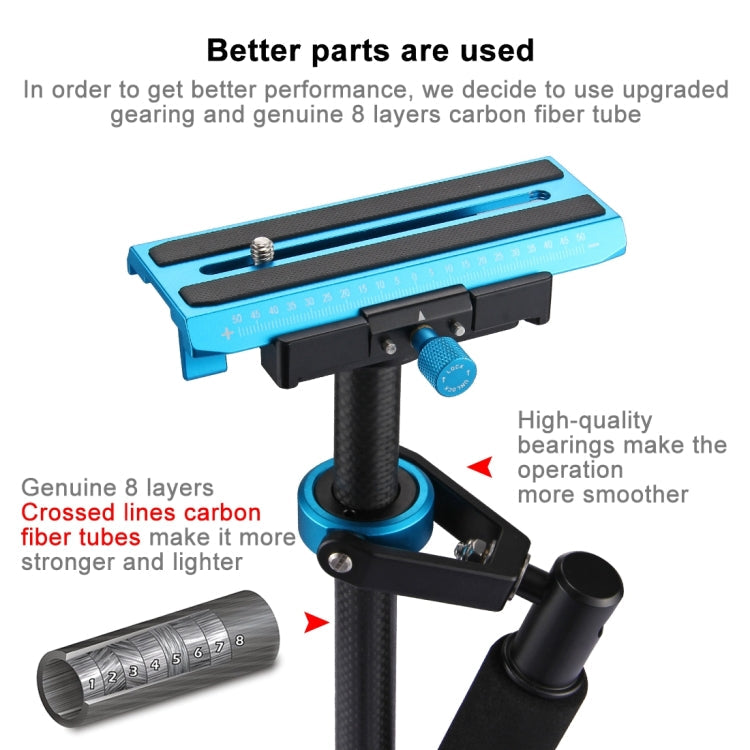 PULUZ 38.5-61cm Carbon Fibre Handheld Stabilizer for DSLR & DV Digital Video & Cameras, Load Range: 0.5-3kg, P60T Black, P60T Blue, P60T Red, RU Stock P60T Black