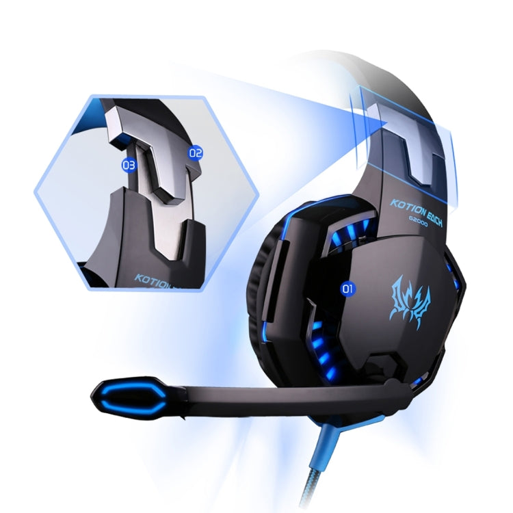 KOTION EACH G2000 Over-ear Game Gaming Headphone Headset Earphone Headband with Mic Stereo Bass LED Light for PC Gamer,Cable Length: About 2.2m(White + Red), G2000