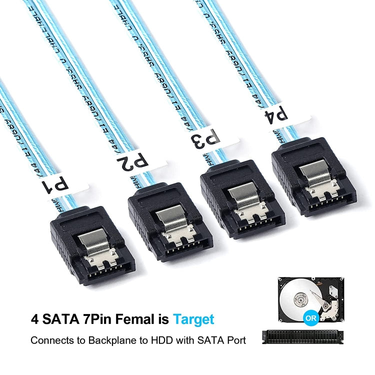 Mini SAS (SFF-8087) to 4 x SATA 7-Pin Female Forward Breakout 6Gbps Data Cable, Length: 50cm, SFF-8087 (Length: 50cm)