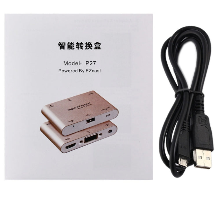 P27 Metal Cover Micro USB to HDMI + VGA HDTV Converter Digital AV Adapter, Power by EZCast, Support iOS / Android / Windows System(Silver)