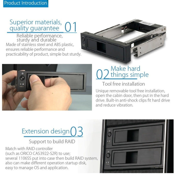 ORICO 1106SS CD-ROM Space HDD Mobile Rack Internal 3.5 inch HDD Convertor Enclosure(Black)