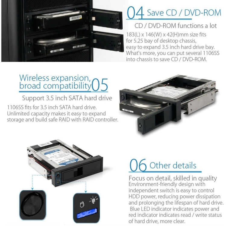 ORICO 1106SS CD-ROM Space HDD Mobile Rack Internal 3.5 inch HDD Convertor Enclosure(Black)