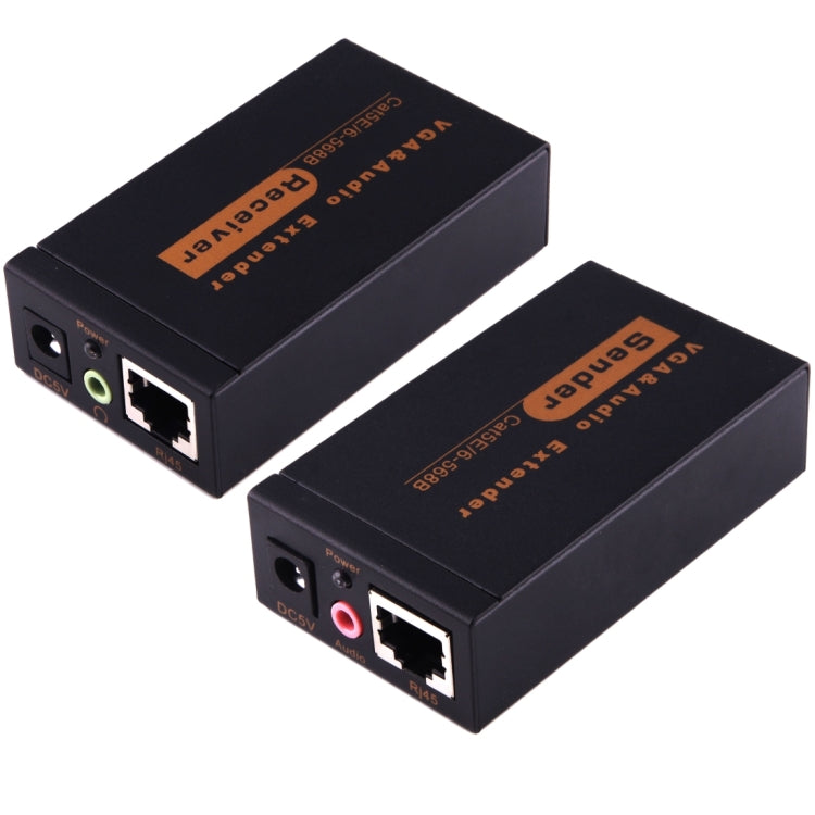 VGA & Audio Extender 1920x1440 HD 100m Cat5e / 6-568B Network Cable Sender Receiver Adapter, EU Plug(Black)