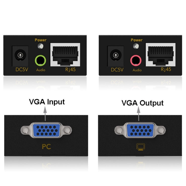 VGA & Audio Extender 1920x1440 HD 100m Cat5e / 6-568B Network Cable Sender Receiver Adapter, EU Plug(Black)