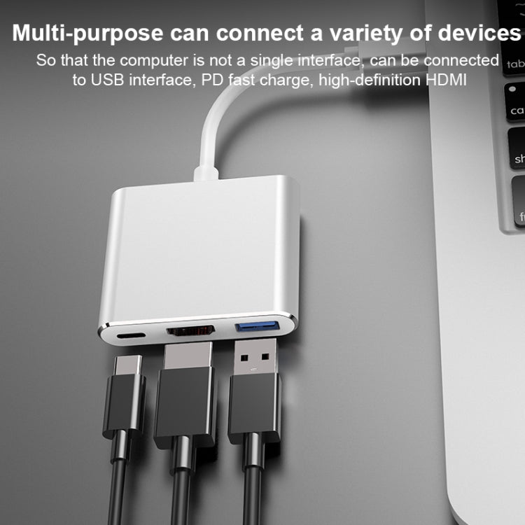 V125 UCB-C / Type-C Male to PD +  HDMI + USB 3.0 Female 3 in 1 Converter, 3 in 1