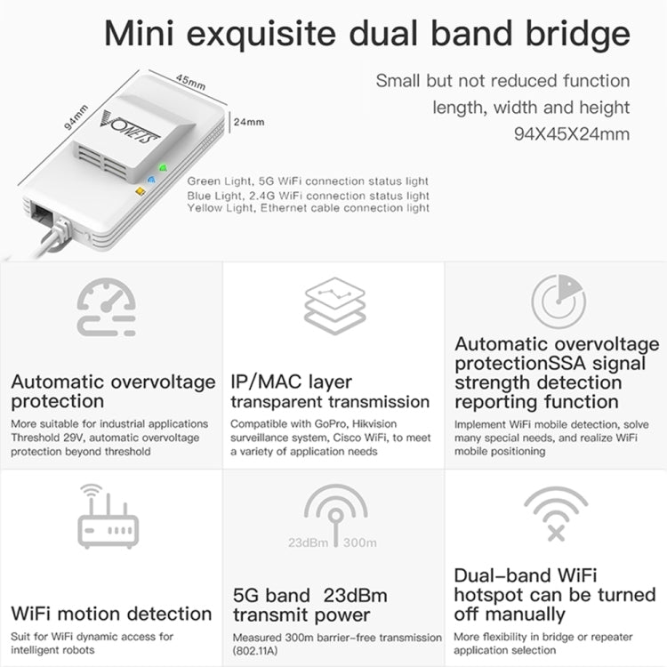 VONETS VAP11AC 5G / 2.4G Mini Wireless Bridge with Fan Version 300Mbps + 900Mbps WiFi Repeater, Support Video Surveillance & Control(White)
