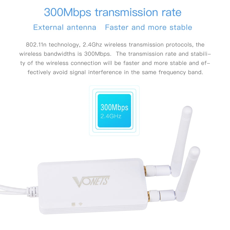 VONETS VAP11S 2.4G Mini Wireless Bridge 300Mbps WiFi Repeater with 2 Antennas, VAP11S