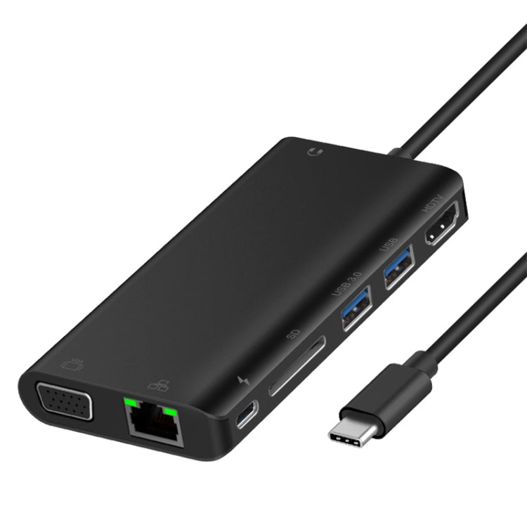 Onten 9591BD 8-in-1 USB-C Hub: PD Charging, Ethernet, USB 3.0, HDMI, VGA, SD Card, AUX (Black)