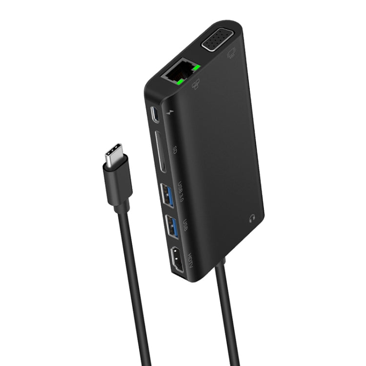 Onten 9591BD 8-in-1 USB-C Hub: PD Charging, Ethernet, USB 3.0, HDMI, VGA, SD Card, AUX (Black)