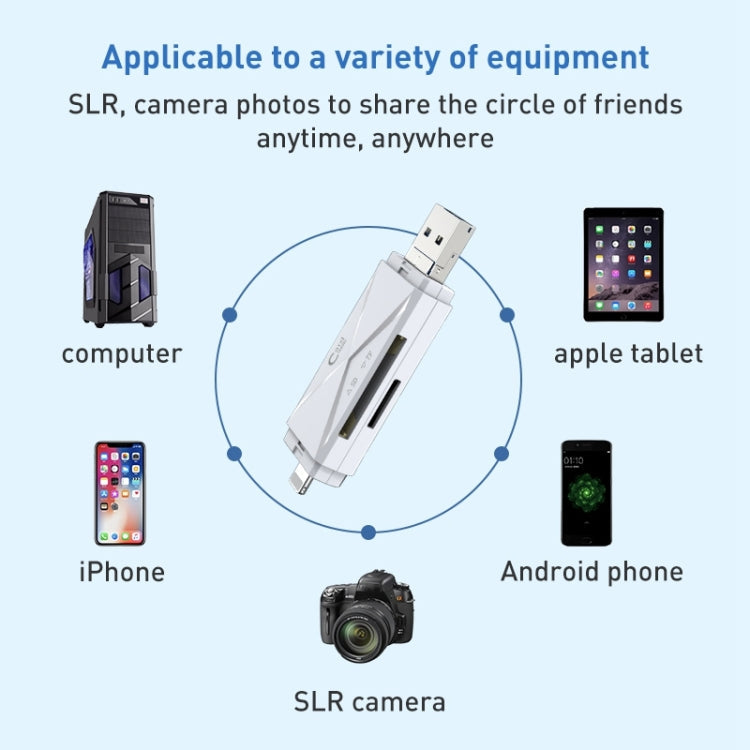 ADS-208 8 Pin+USB+Micro USB Multi-function Card Reader (Silver)