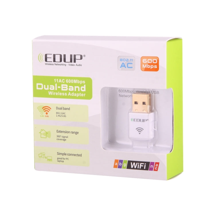 EDUP EP-AC1619 Mini Wireless USB 600Mbps 2.4G / 5.8Ghz 150M+433M Dual Band WiFi Network Card for Nootbook / Laptop / PC(White)