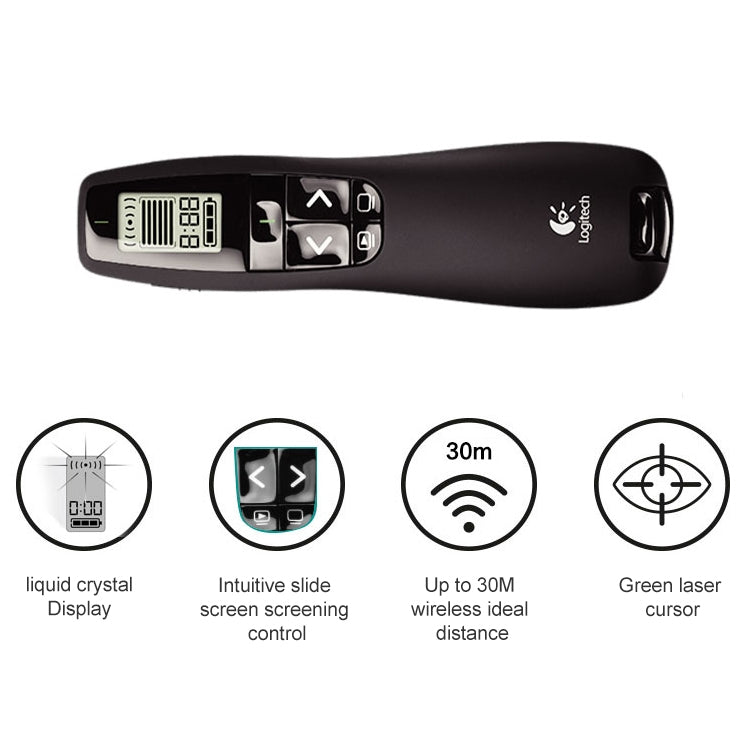 Logitech R800 2.4Ghz USB Wireless Presenter PPT Remote Control Flip Pen, R800