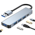 BYL-2301U 5 in 1 USB to USB3.0+USB2.0x3+USB-C / Type-C HUB Adapter, Cable Length: 10cm