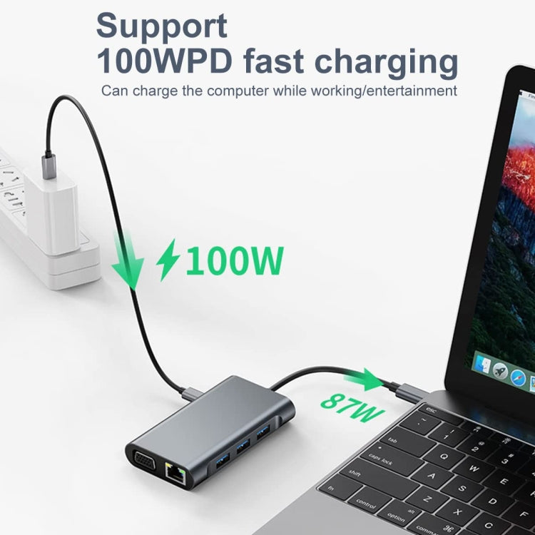 BYL-2111U3 7 in 1 USB-C / Type-C to USB Docking Station HUB Adapter (Silver)