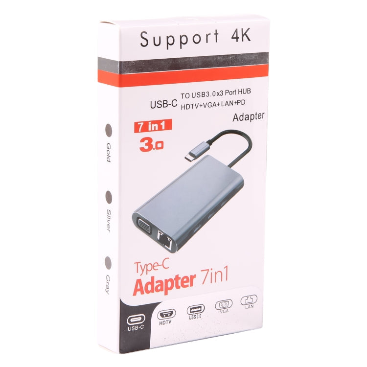 BYL-2111U3 7 in 1 USB-C / Type-C to USB Docking Station HUB Adapter (Silver)