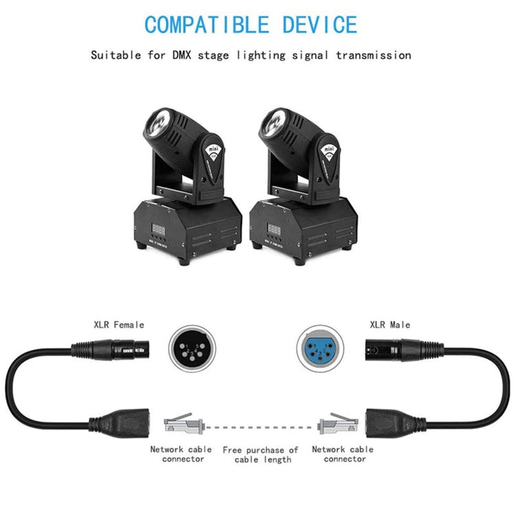3-pin XLR Female to 2 x RJ45 Female Ethernet LAN Network Extension Cable, Cable Length: 30cm(Black)
