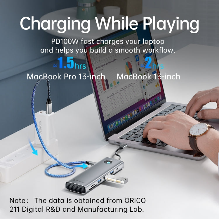 ORICO PW11-8PM Type-C / USB-C 8-in-1 5Gbps Multifunction Docking Station Card Reader (Dark Gray)