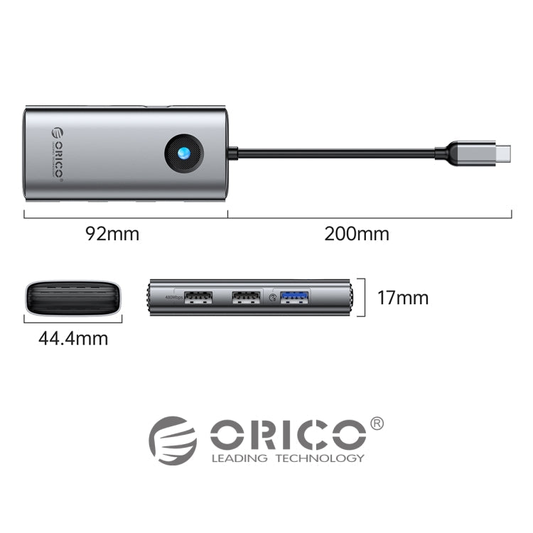 ORICO ORICO-PW11-6PCR R45 Type-C / USB-C 6-in-1 5Gbps Multifunction Docking Station (Silver)