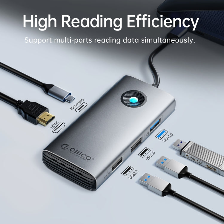 ORICO ORICO-PW11-6PCR R45 Type-C / USB-C 6-in-1 5Gbps Multifunction Docking Station (Silver)