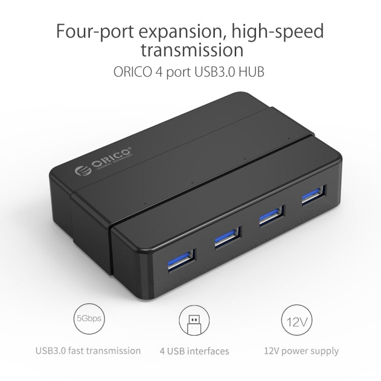 ORICO H4928-U3 ABS High Speed 4 Ports USB 3.0 HUB with 12V Power Adapter for Smartphones / Tablets(Black)