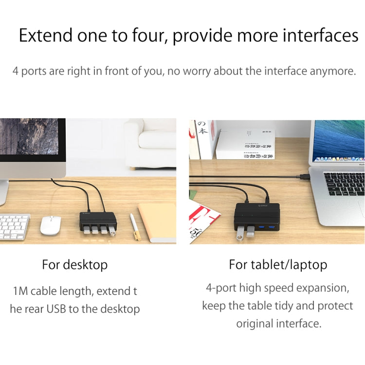 ORICO H4928-U3 ABS High Speed 4 Ports USB 3.0 HUB with 12V Power Adapter for Smartphones / Tablets(Black)