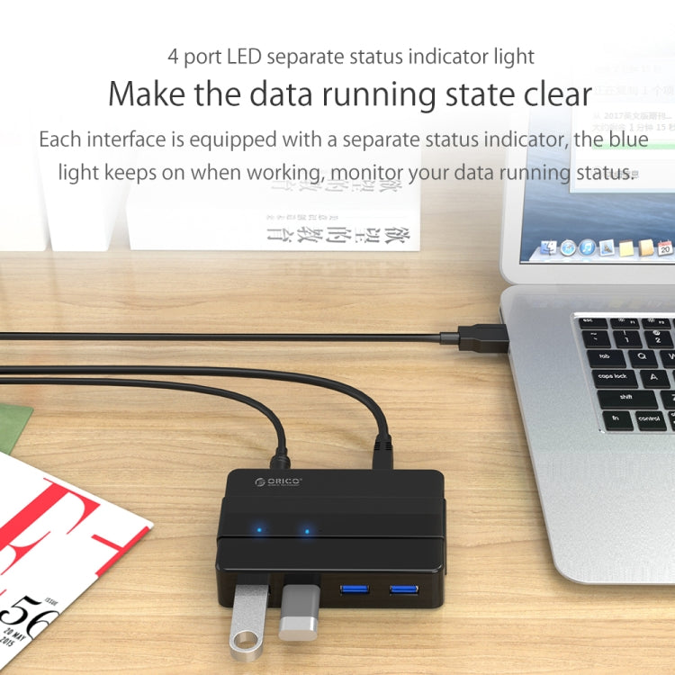 ORICO H4928-U3 ABS High Speed 4 Ports USB 3.0 HUB with 12V Power Adapter for Smartphones / Tablets(Black)