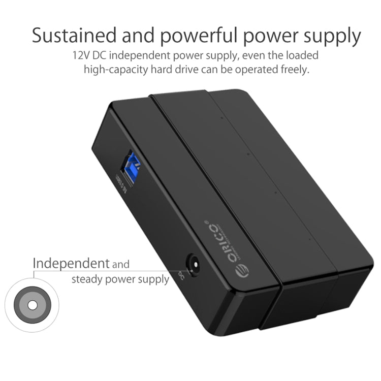 ORICO H4928-U3 ABS High Speed 4 Ports USB 3.0 HUB with 12V Power Adapter for Smartphones / Tablets(Black)