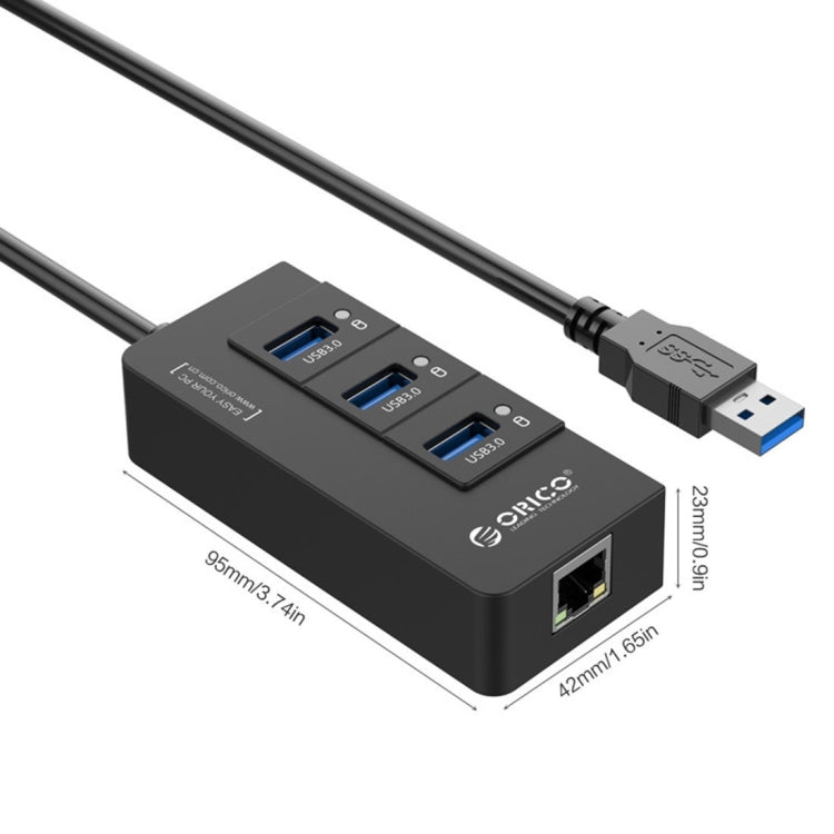 ORICO HR01-U3 ABS 3 Ports USB3.0 HUB Splitter with External RJ45 Gigabit Ethernet Network Card 5 Gbps for Laptops / Desktop / Ultrabook etc.(Black)
